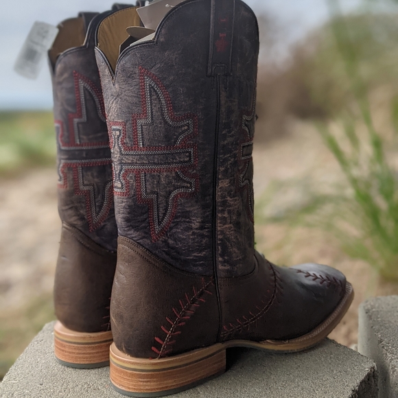 TIN HAUL men's "Slugger" baseball theme leather cowboy western boots NEW in box - Picture 8 of 16